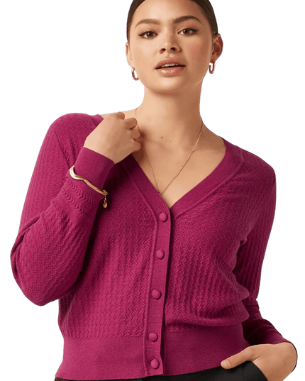 Deep V Cardigan Cedar Violet Pink