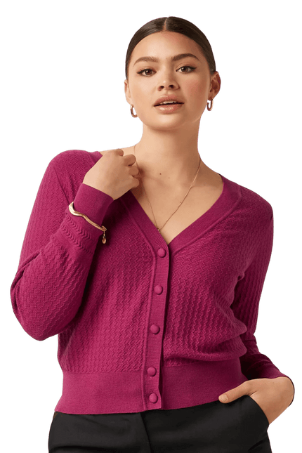 Deep V Cardigan Cedar Violet Pink