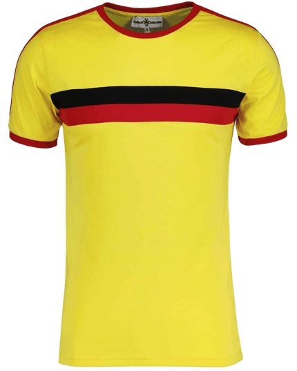 Camiseta Disco Ringer Retro 70s listrada amarela