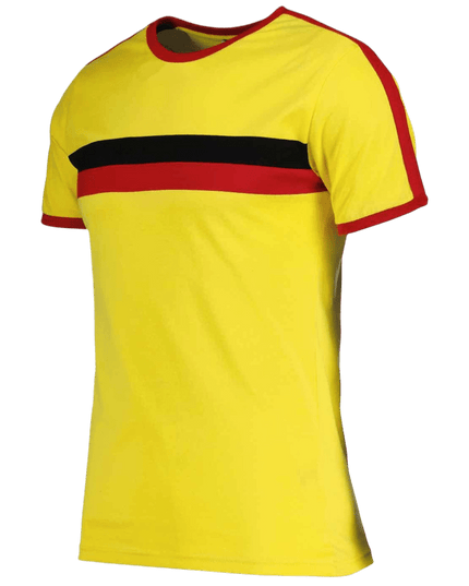 Camiseta Disco Ringer Retro 70s listrada amarela