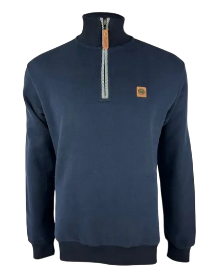 TROJAN Quarter Zip Jacquard Trim Sweat navy