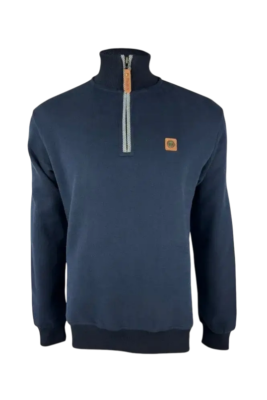 TROJAN Quarter Zip Jacquard Trim Sweat navy