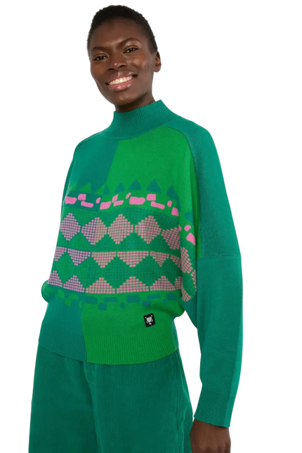 BLUTSGESCHWISTER trui Diamond Loom Egg chunky pullover green