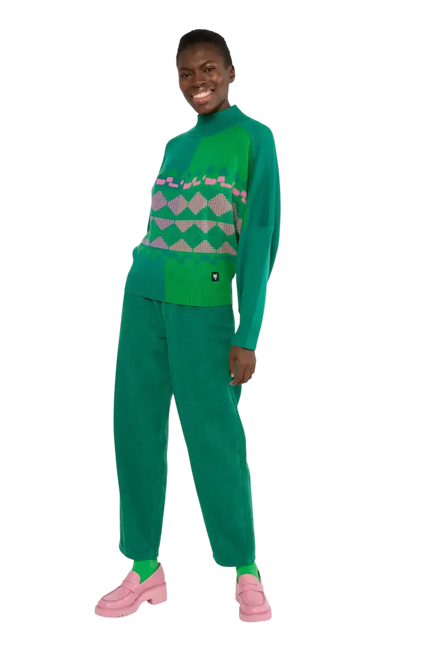 BLUTSGESCHWISTER trui Diamond Loom Egg chunky pullover green