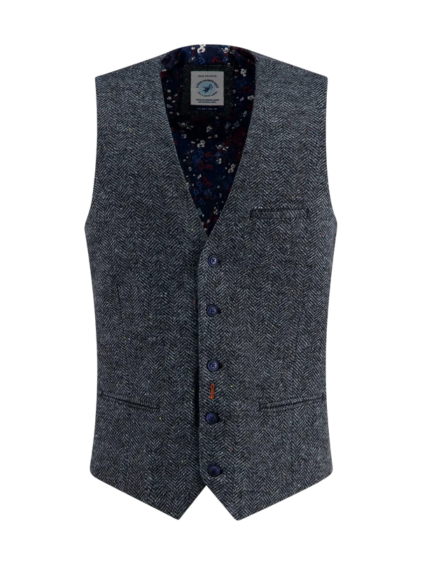 A fish named Fred waistcoat brushed herringbone, jeans blue