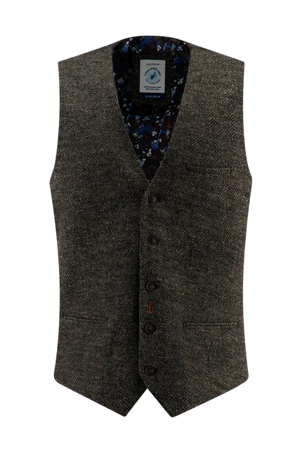 A fish named Fred waistcoat brushed herringbone, chocolate brown