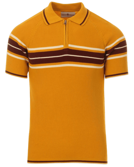 TROJAN Koszulka polo z zamkiem i prążkowanym kołnierzem Fireball w kolorze Golden Glow