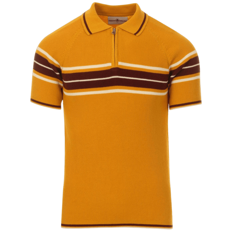 TROJAN Fireball Mod Rib Zip Neck Polo in Golden Glow