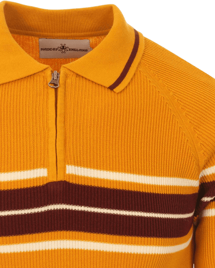 TROJAN Koszulka polo z zamkiem i prążkowanym kołnierzem Fireball w kolorze Golden Glow