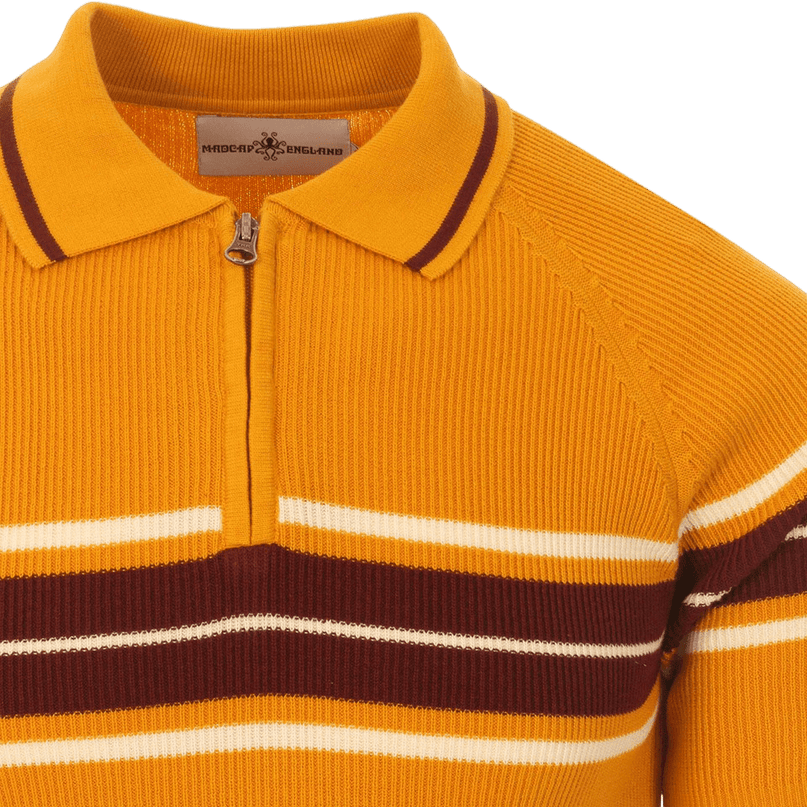 TROJAN Fireball Mod Rib Zip Neck Polo in Golden Glow