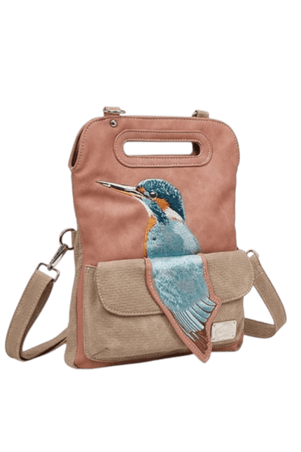 Hand/Shoulder Bag/Clutch "King Fisher", Pink/Beige