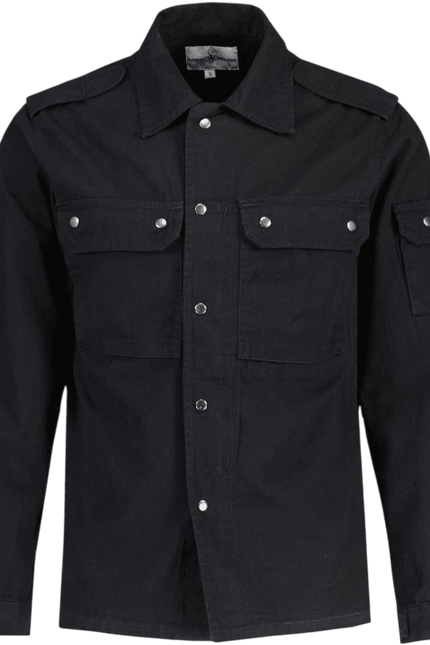Interstellar Retro Military Shirt Jacket with Epaulets in Black