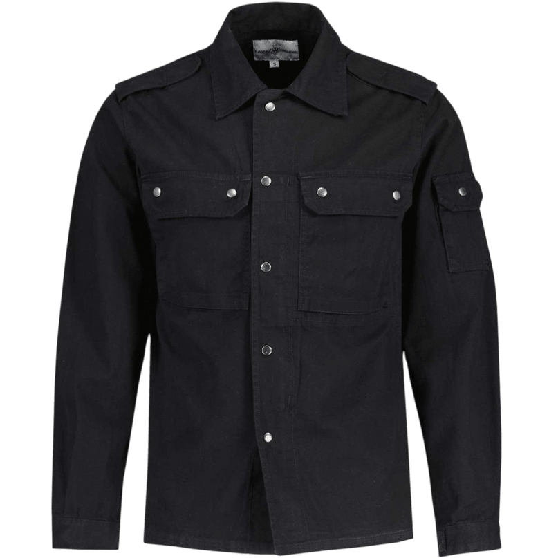 Interstellar Retro Military Shirt Jacket with Epaulets in Black