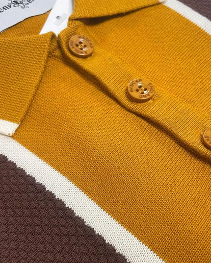 Polo de malha com painel de listras waffle Junot Mod Buckthorne