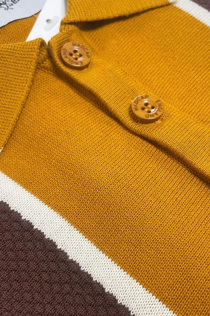 Junot Mod Waffle Stripe Panel Knit Polo Buckthorne