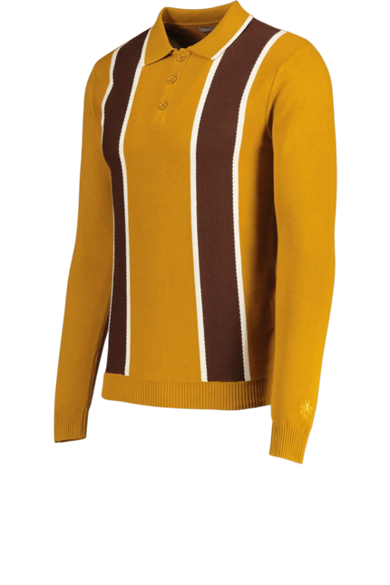 Junot Mod Waffle Stripe Panel Knit Polo Buckthorne