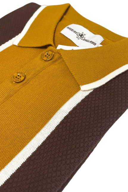 Junot Mod Waffle Stripe Panel Knit Polo Buckthorne
