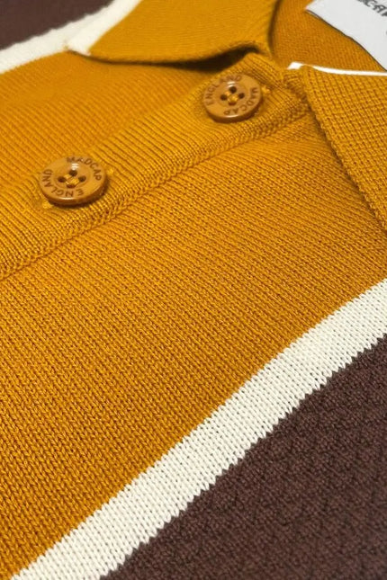Junot Mod Waffle Stripe Panel Knit Polo Buckthorne