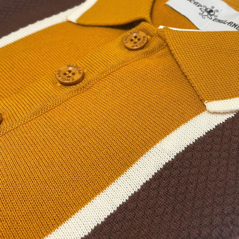 Junot Mod Waffle Stripe Panel Knit Polo Buckthorne
