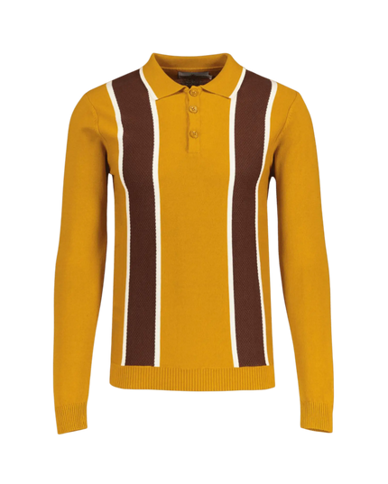 Polo de malha com painel de listras waffle Junot Mod Buckthorne