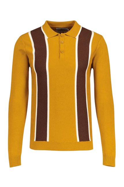 Junot Mod Waffle Stripe Panel Knit Polo Buckthorne