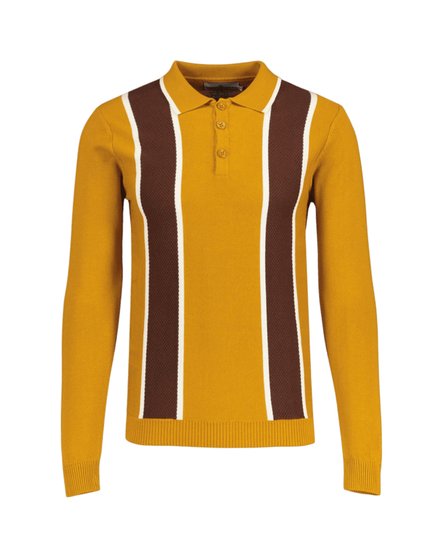 Junot Mod Waffle Stripe Panel Knit Polo Buckthorne