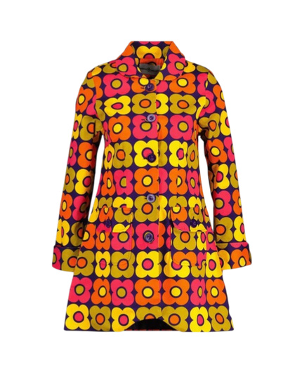 MADCAP Karina Retro Flower 60s Swing Coat, Purple