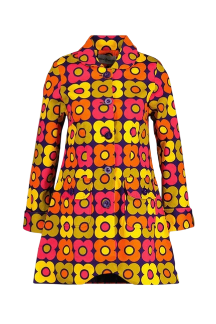 MADCAP Karina Retro Flower 60s Swing Coat, Purple