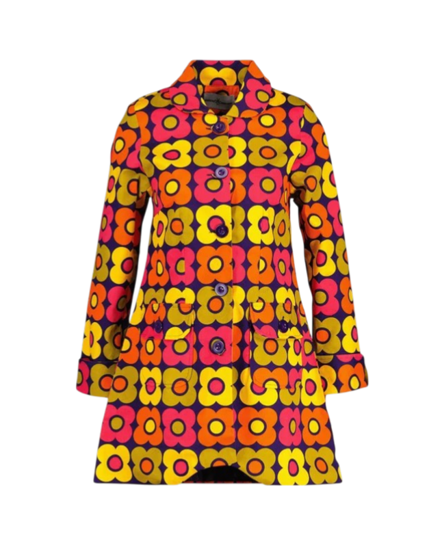 Karina Retro Flower 60s Swing Coat, Purple
