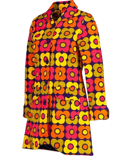 MADCAP Karina Retro Flower 60s Swing Coat, Purple
