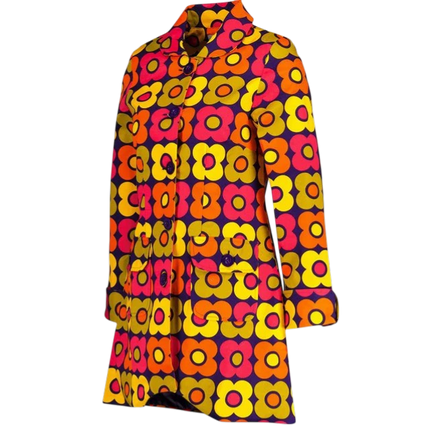 MADCAP Karina Retro Flower 60s Swing Coat, Purple