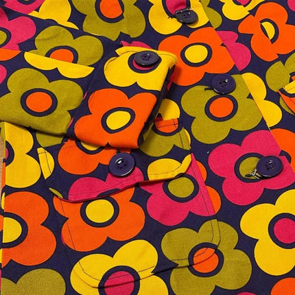 MADCAP Karina Retro Flower 60s Swing Coat, Purple