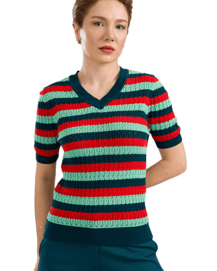 Strickpullover V-Ausschnitt Kurzarm