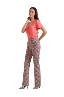LIEKE Flared Pants Vintage Coral Flower