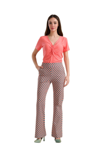 LIEKE Flared Pants Vintage Coral Flower