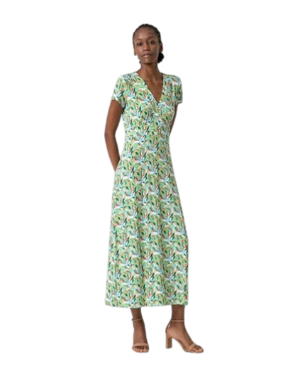 long V-neck dress with short sleeves green