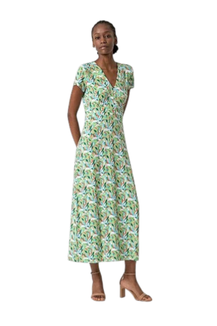 SURKANA LONG V-neck dress with short sleeves green