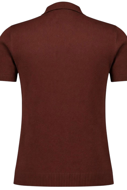 MADCAP Harlem Big Collar Rib Stripe Mod Knit Polo Top, Potting Soil