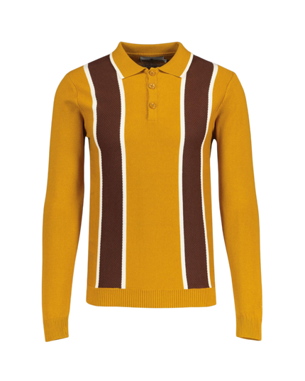 Junot Mod Waffle Stripe Panel Knit Polo Buckthorne