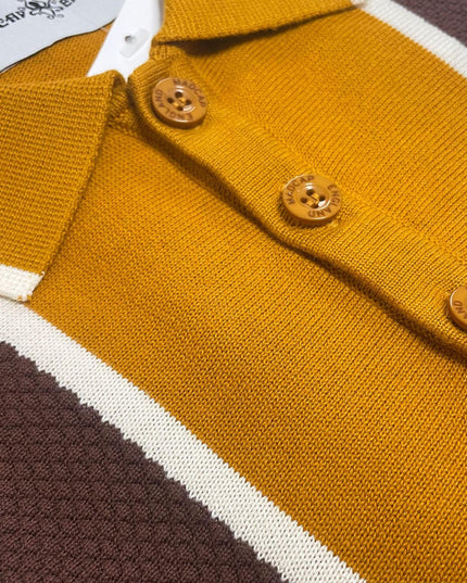 Junot Mod Waffle Stripe Panel Knit Polo Buckthorne