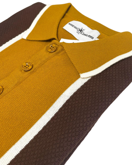 Junot Mod Waffle Stripe Panel Knit Polo Buckthorne