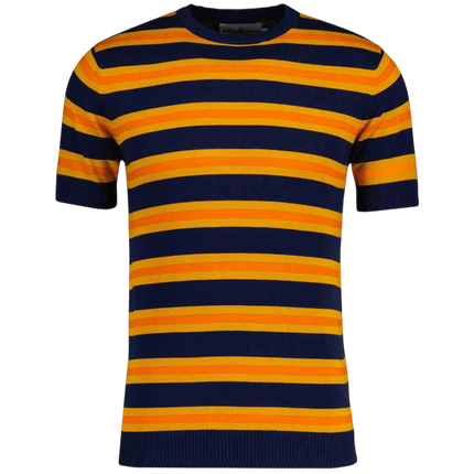 MADCAP KINGSNAKE KNIT STRIPE TEE, NAVY, ORANGE & YELLOW