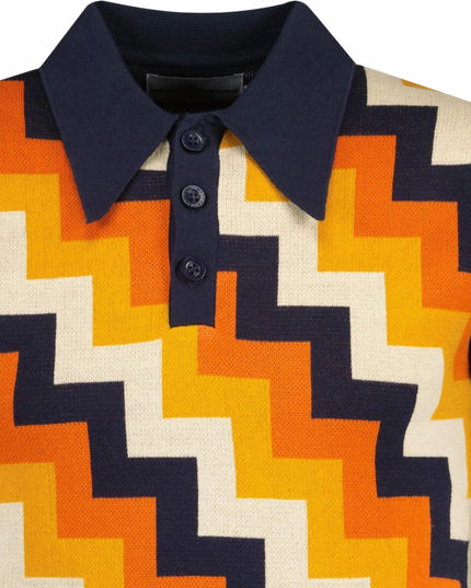 MADCAP Step On Men's Retro Mod Knitted Polo, Navy Blazer