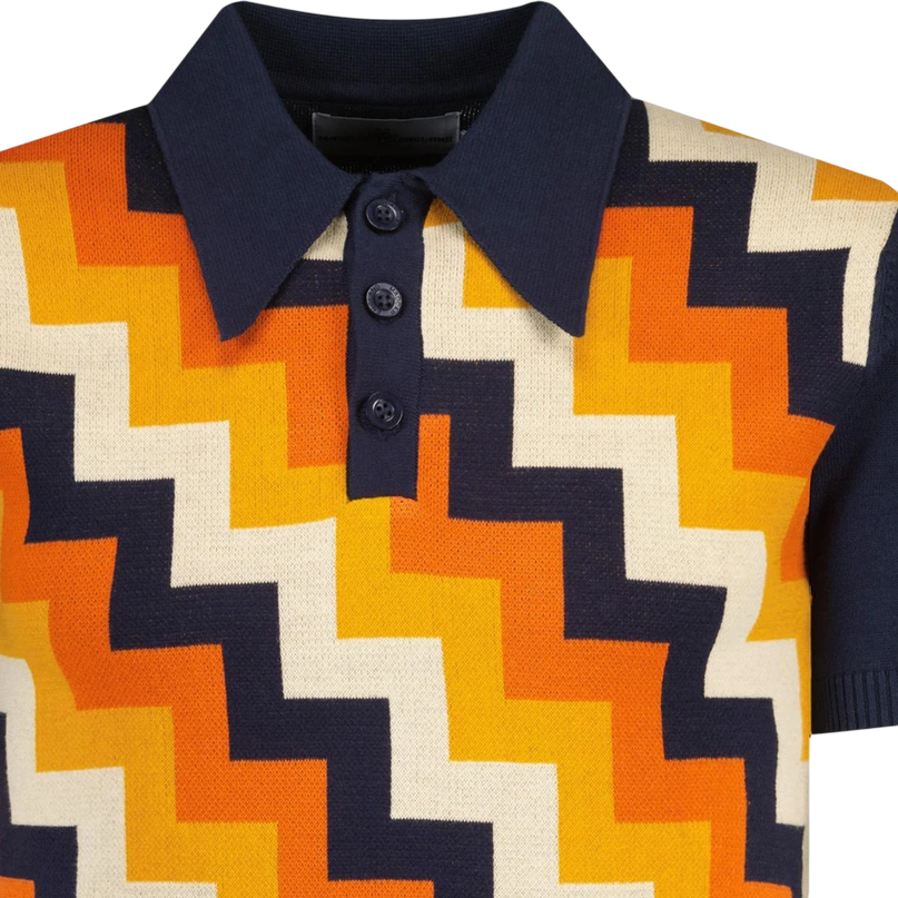 MADCAP Step On Men's Retro Mod Knitted Polo, Navy Blazer