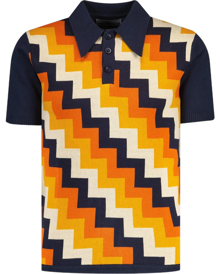 MADCAP Step On Men's Retro Mod Knitted Polo, Navy Blazer