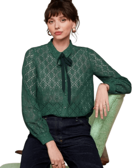 King Louie Maisie Bluse Artiste Spitze, Amazon Grün
