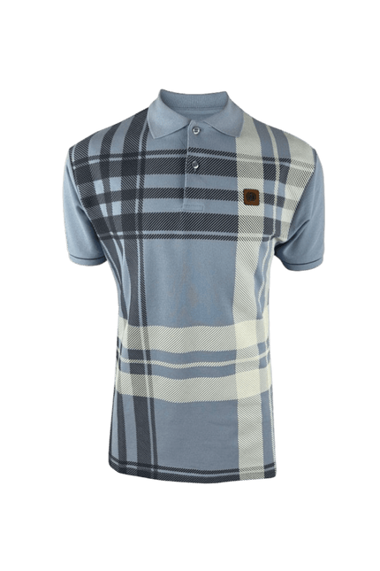 TROJAN Oversize Check Panel Polo Sky
