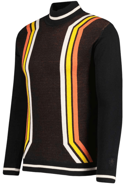 Pirelli 60s Mod Textured Knit Mock Turtleneck Sweater in Black