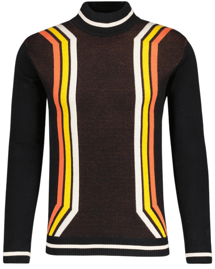 Pirelli 60s Mod Teksturowany Sweter z Golfem Czarny