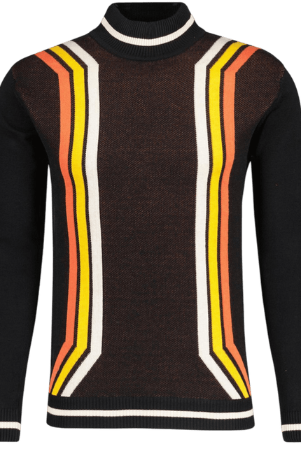 Pirelli 60s Mod Textured Knit Mock Turtleneck Sweater in Black